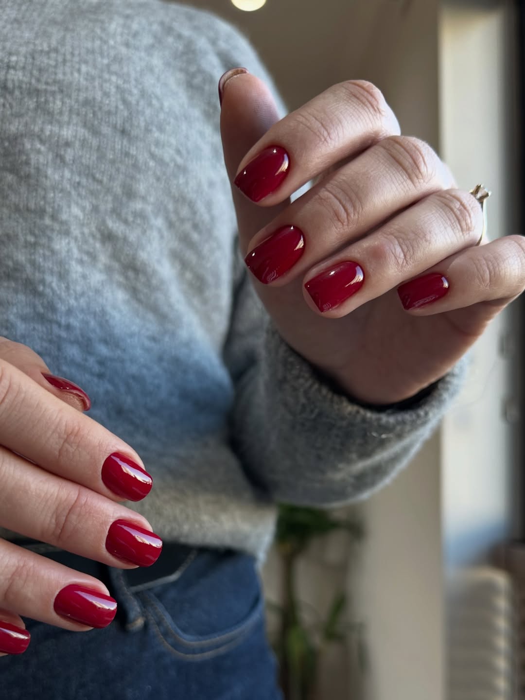 Classic Cherry Red Glossy Short Squoval Nails