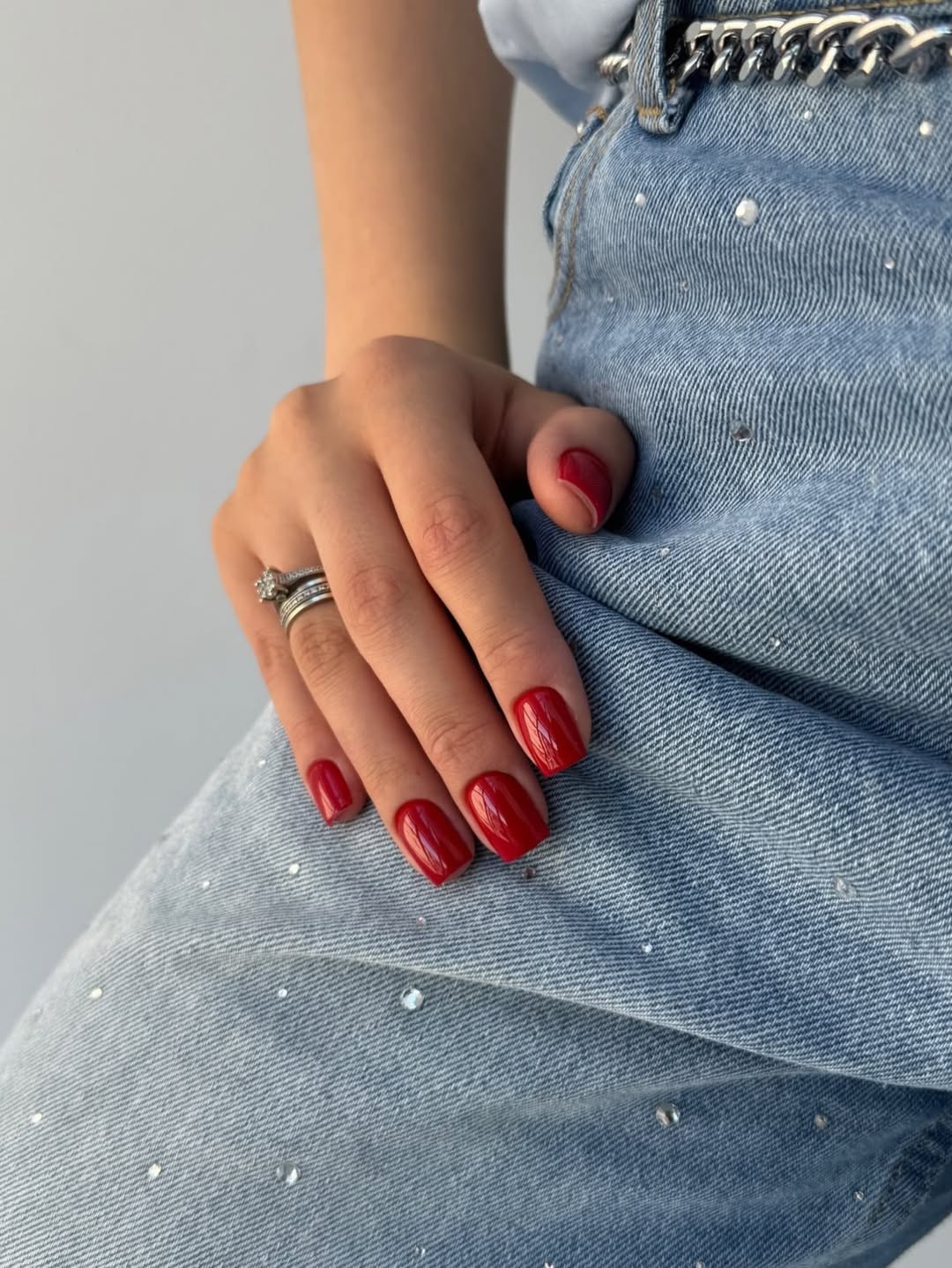 Classic Cherry Red Glossy Short Squoval Nails