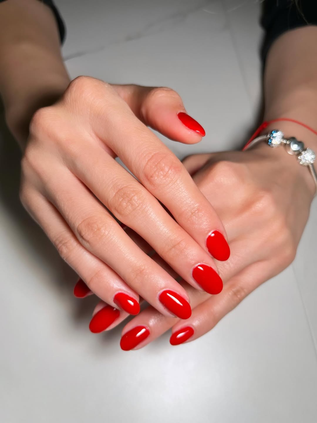 Classic Glossy Cherry Red Oval Nails