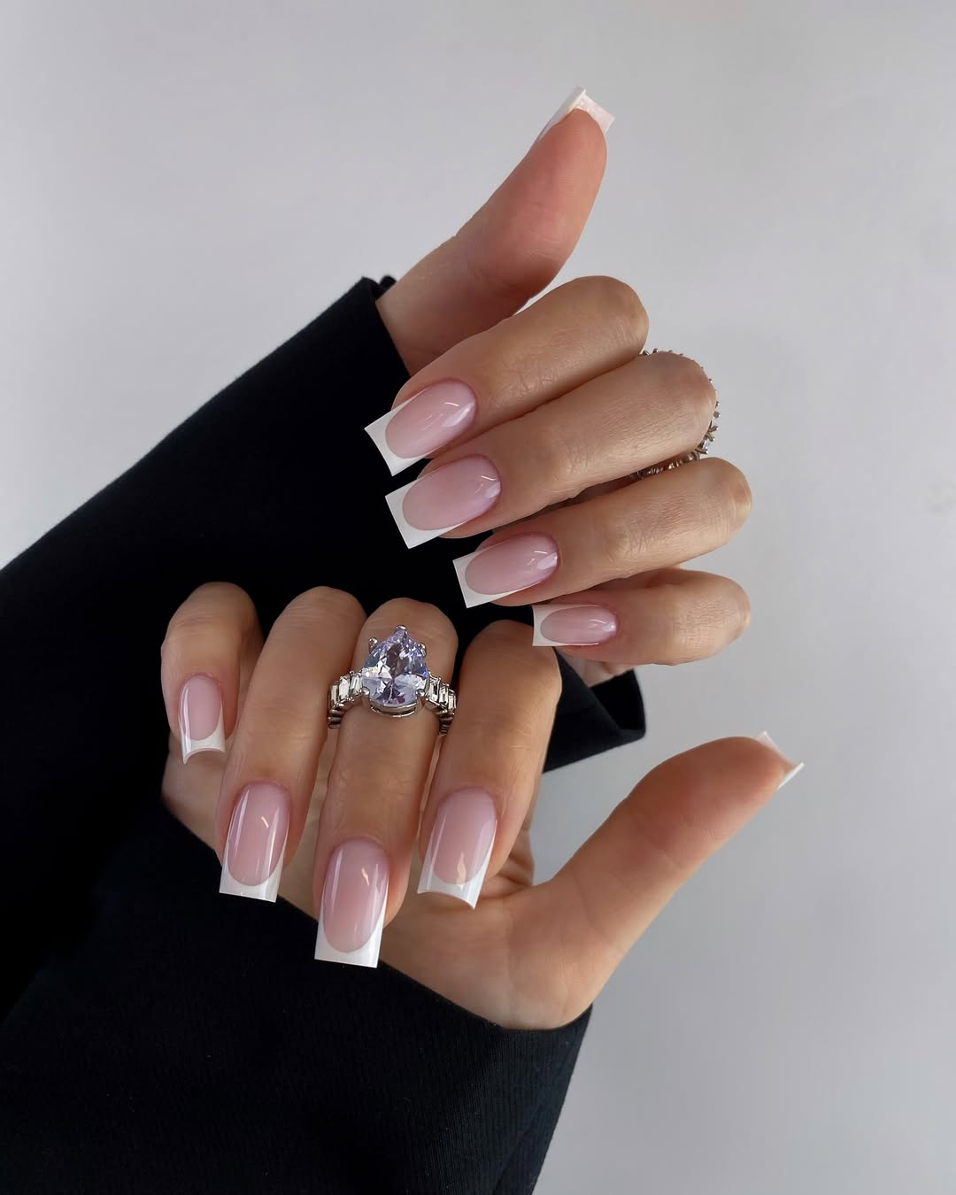 Classic Milky Pink Coffin French Tips