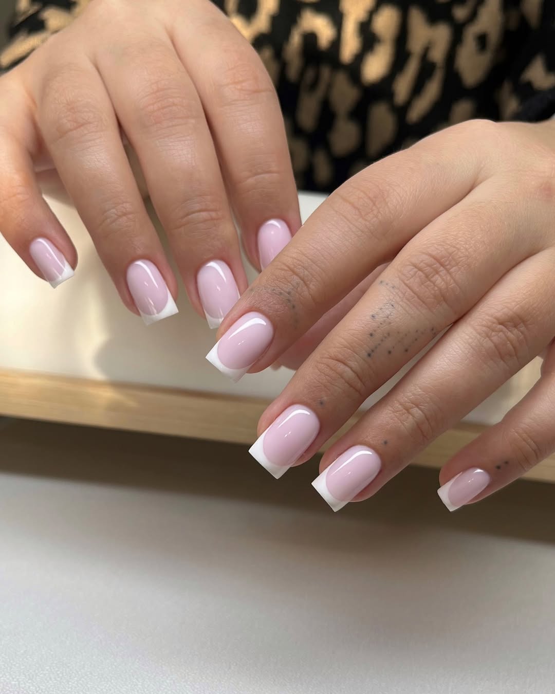 Classic Milky Pink French Tip Square Nails