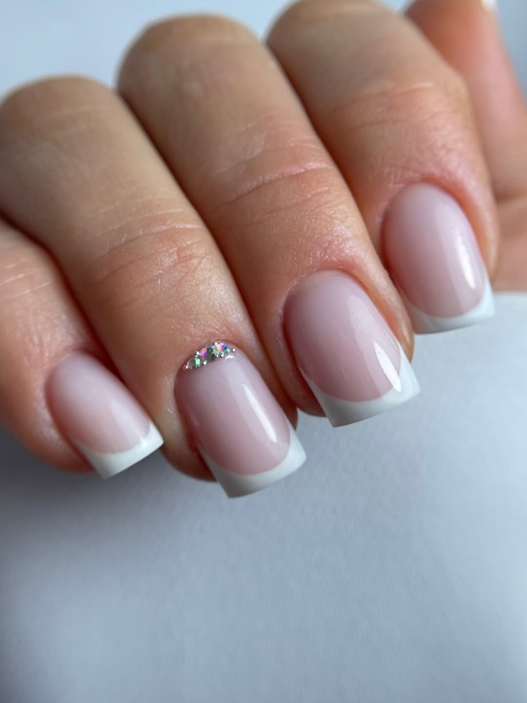 Classic Milky Pink French Tip With Rhinestone Accent