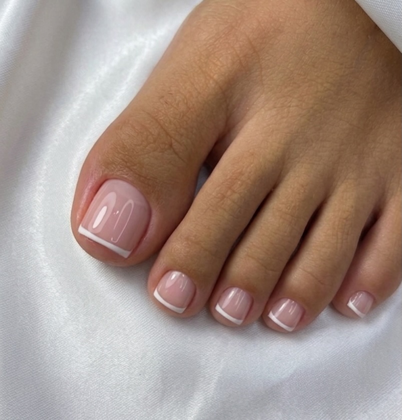 Classic Milky Pink Glossy French Pedicure
