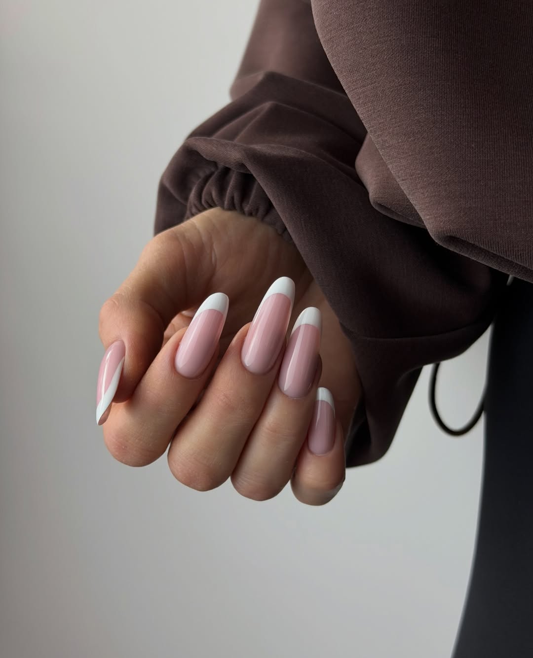 Classic Milky Pink Long French Almond Tips