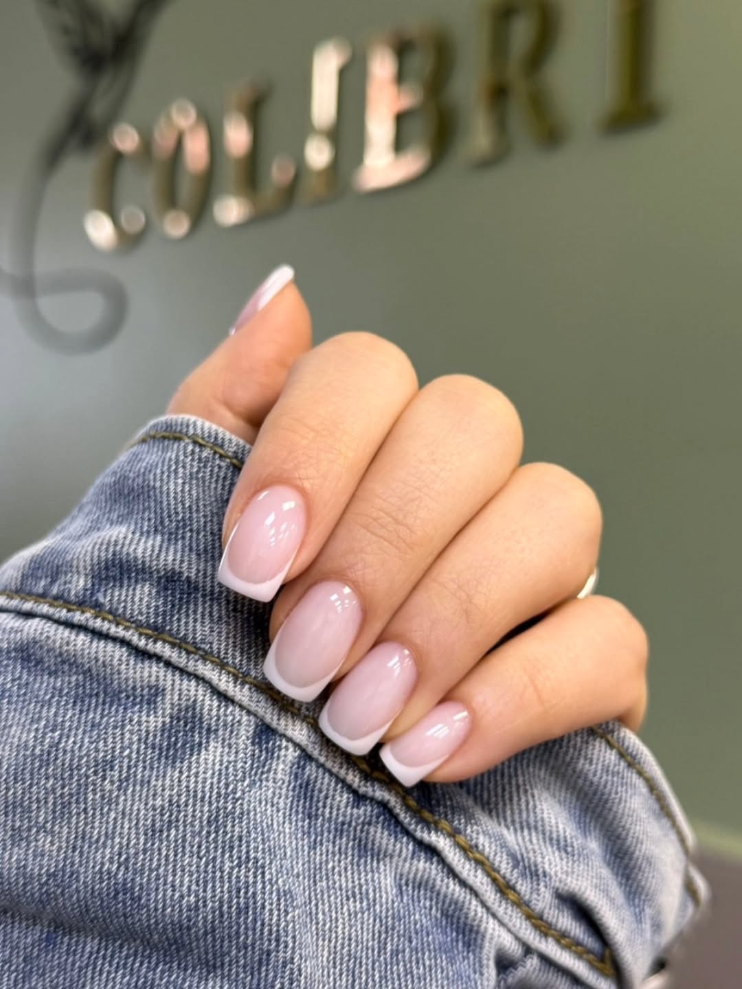 Classic Milky Pink Short Square French Tips