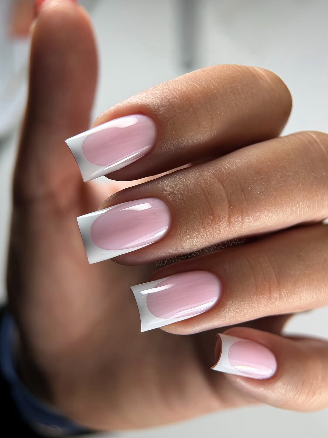Classic Milky Pink Square French Tip Nails