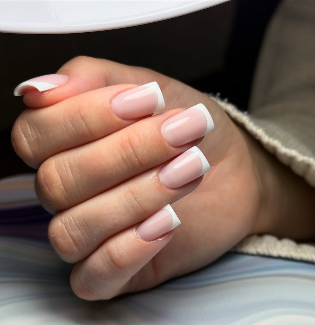 Classic Milky Pink Square French Tips
