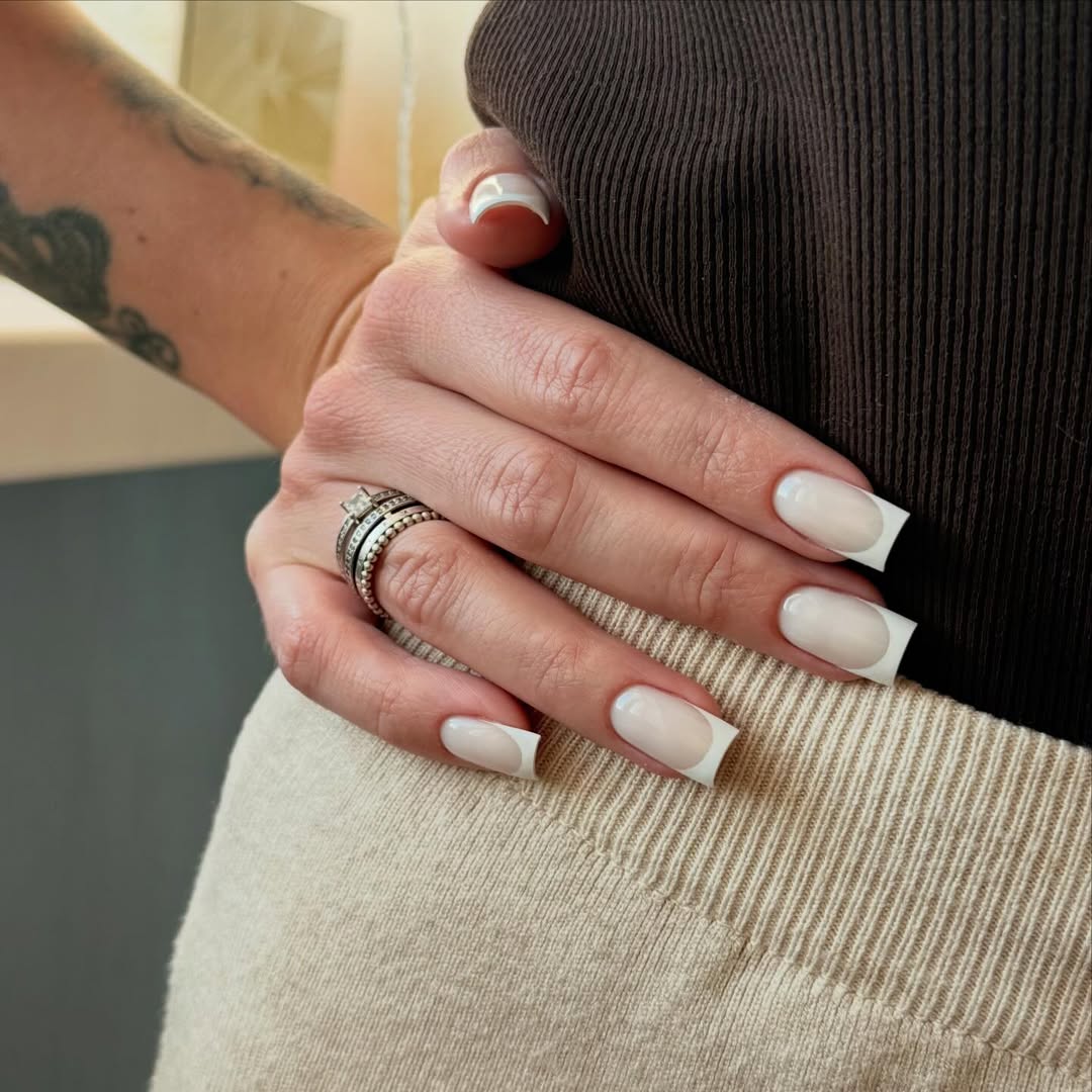 Classic Milky White French Tips Square Shape