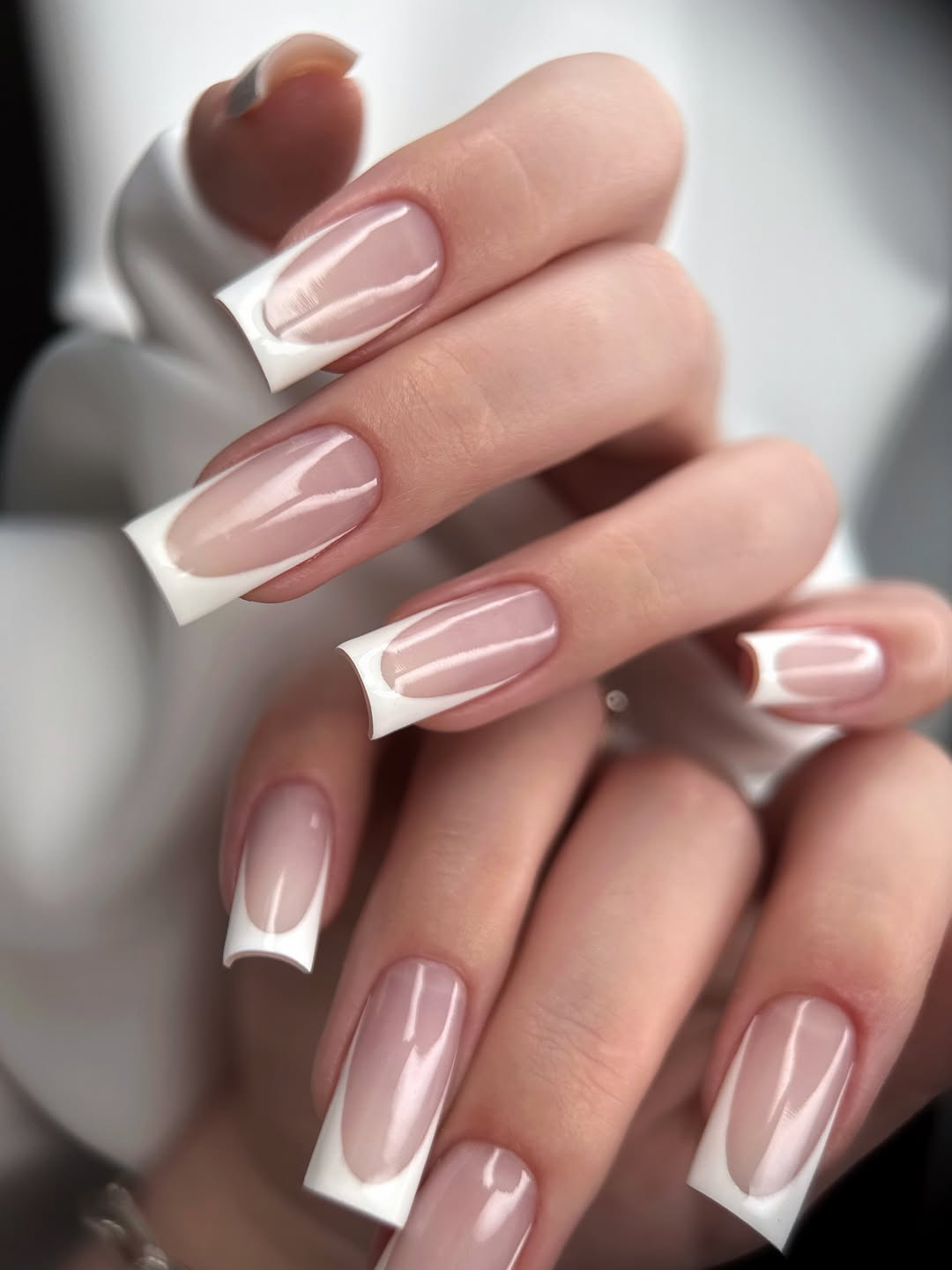 Classic Milky White Long Square French Tips