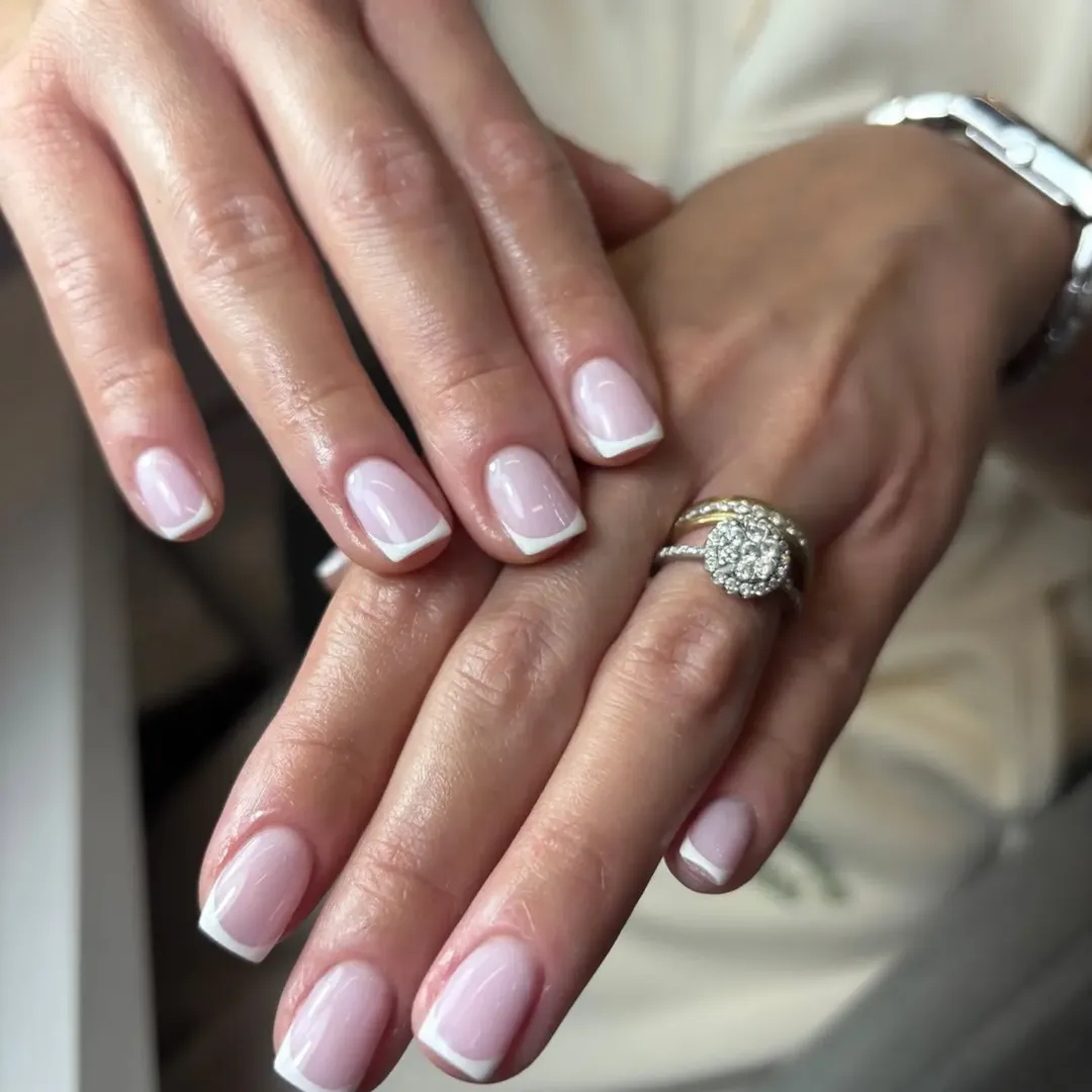 Classic Milky White Short French Tip Squoval Nails
