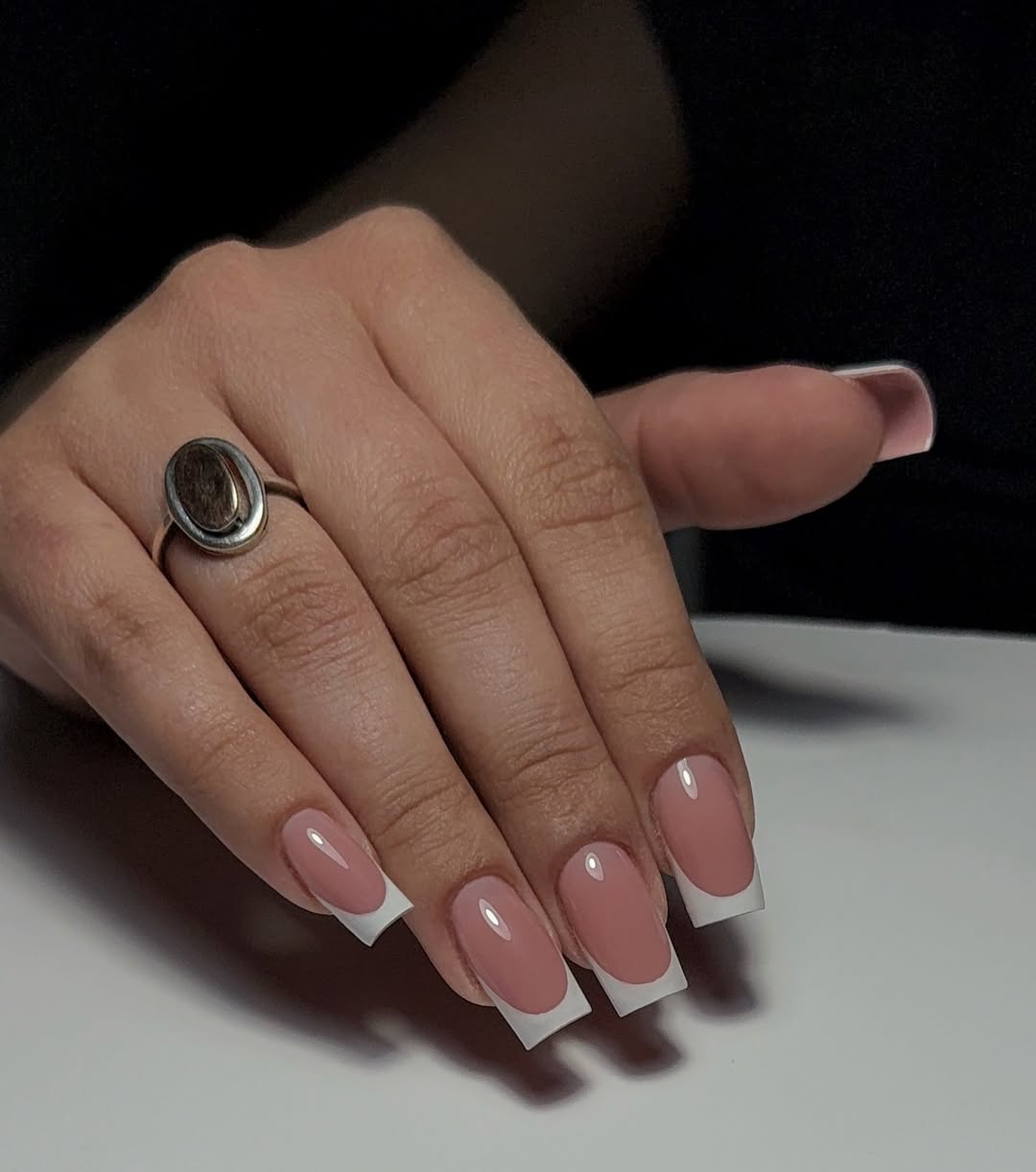Classic Pink French Tip Square Nails