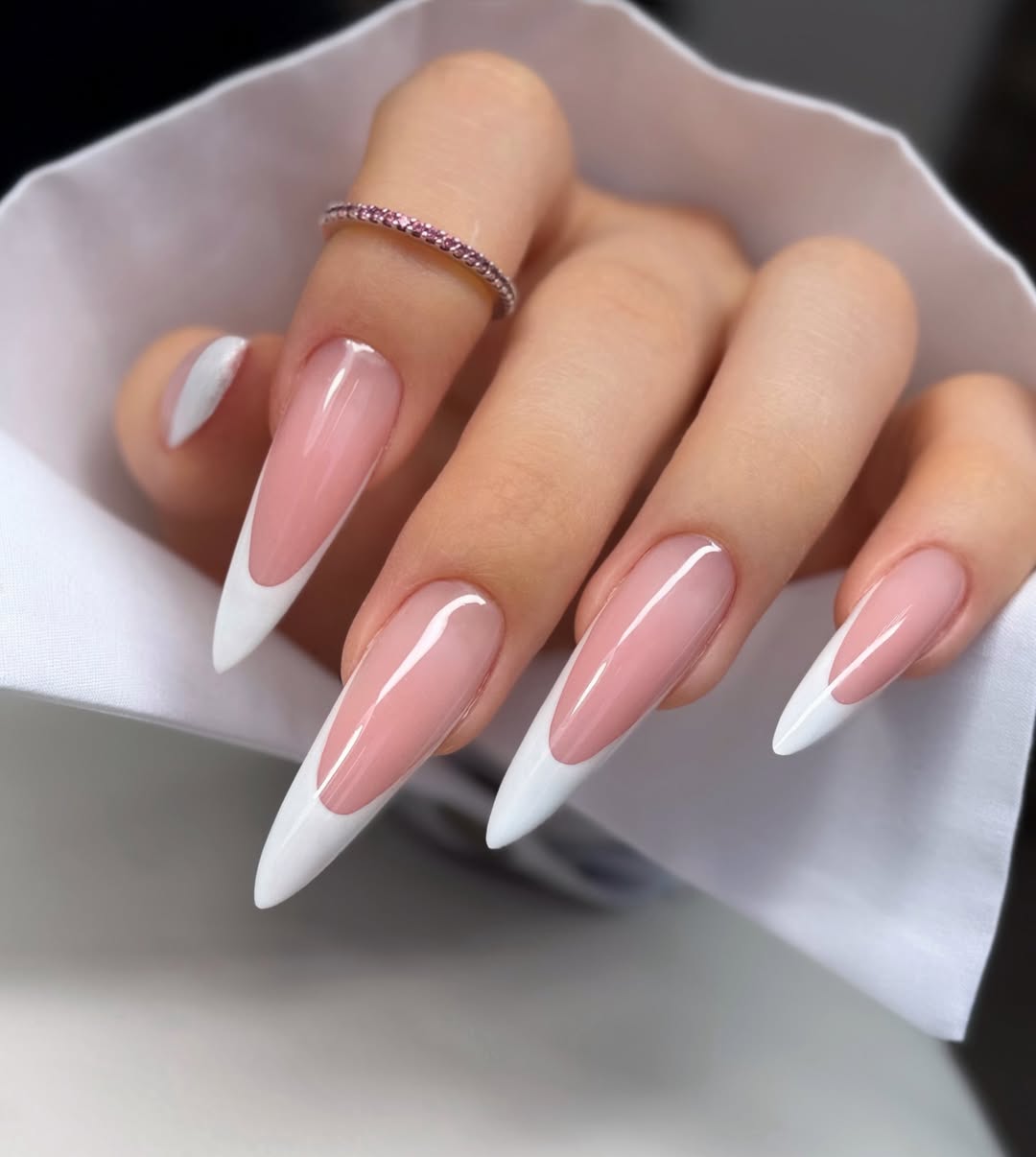 Clean French Tip Stiletto Nails