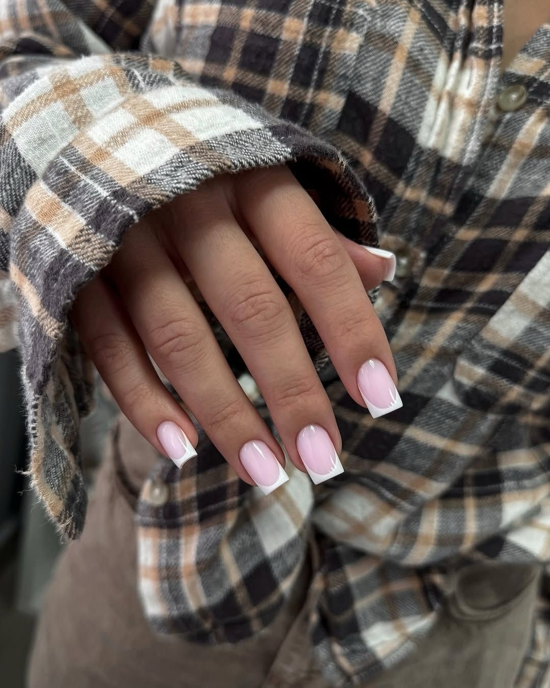 Clean French Tips Square Milky Pink