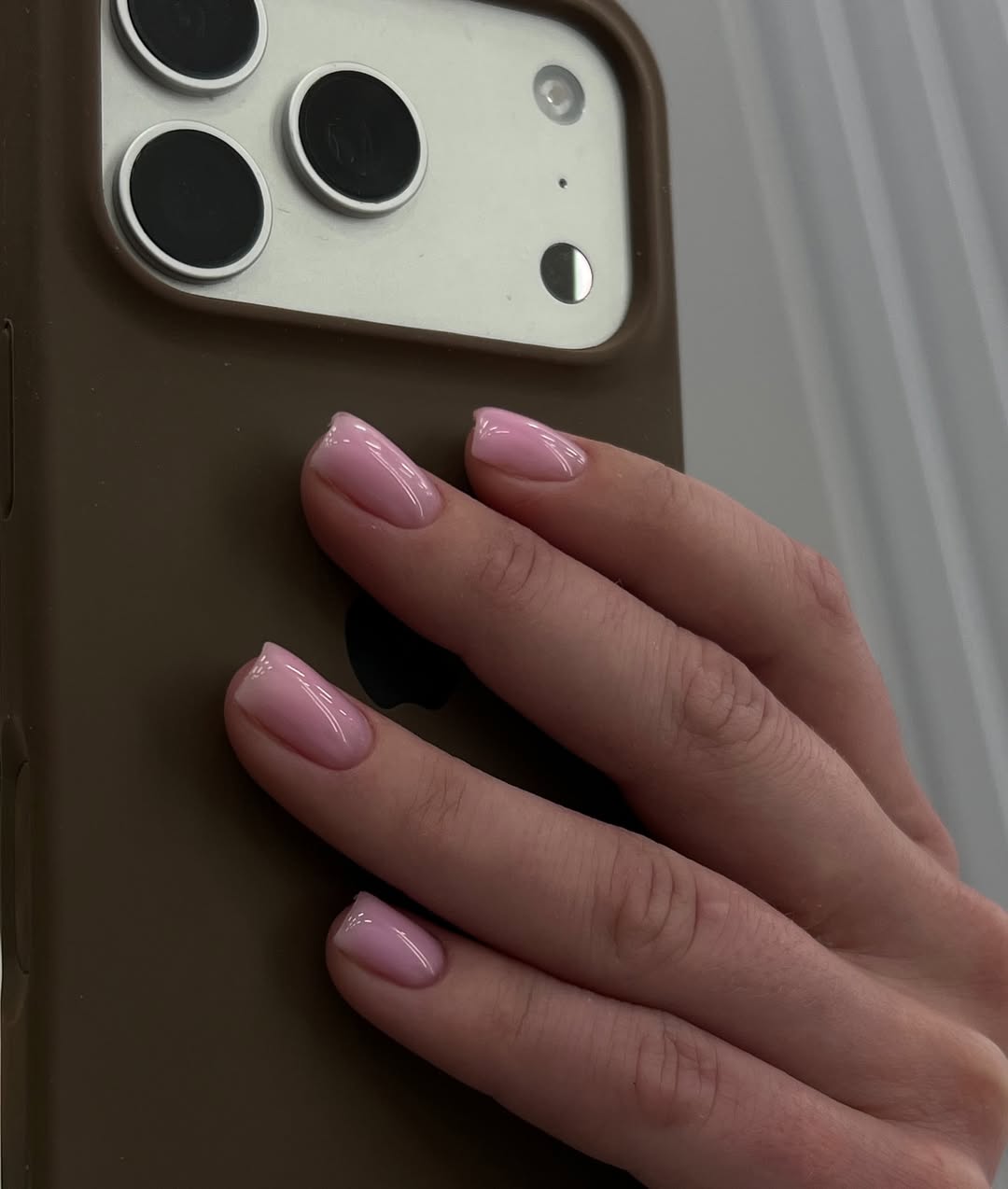 Clean Girl Milky Pink Glossy Short Squoval Nails