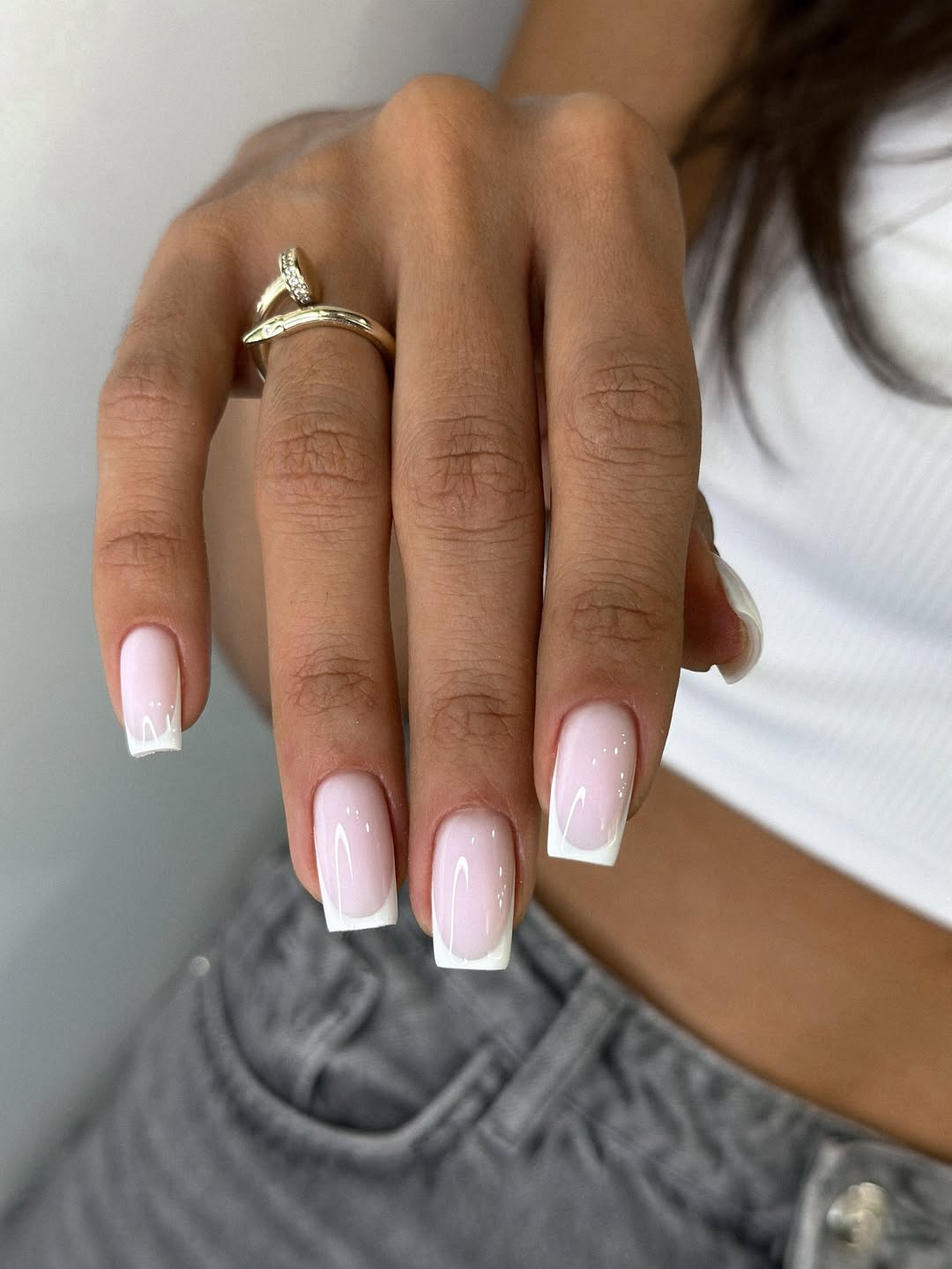 Clean Girl Milky Pink Square French Tips