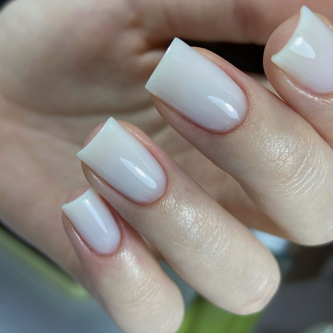 Clean Milky White Square Nails