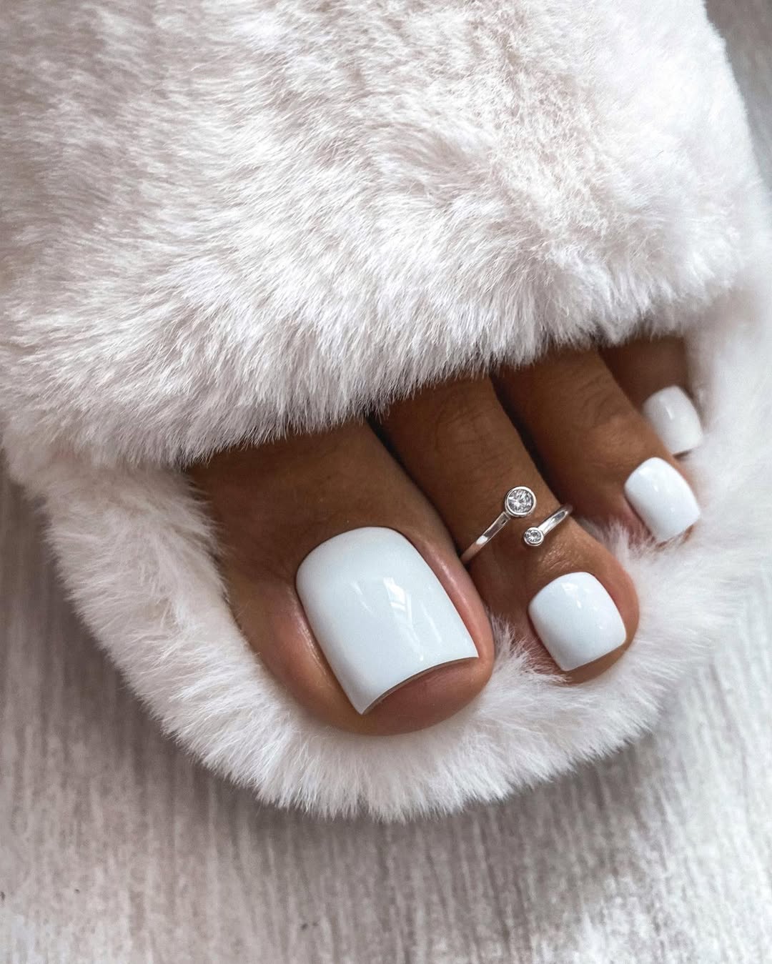Clean White Pedicure Square Toes With Toe Ring