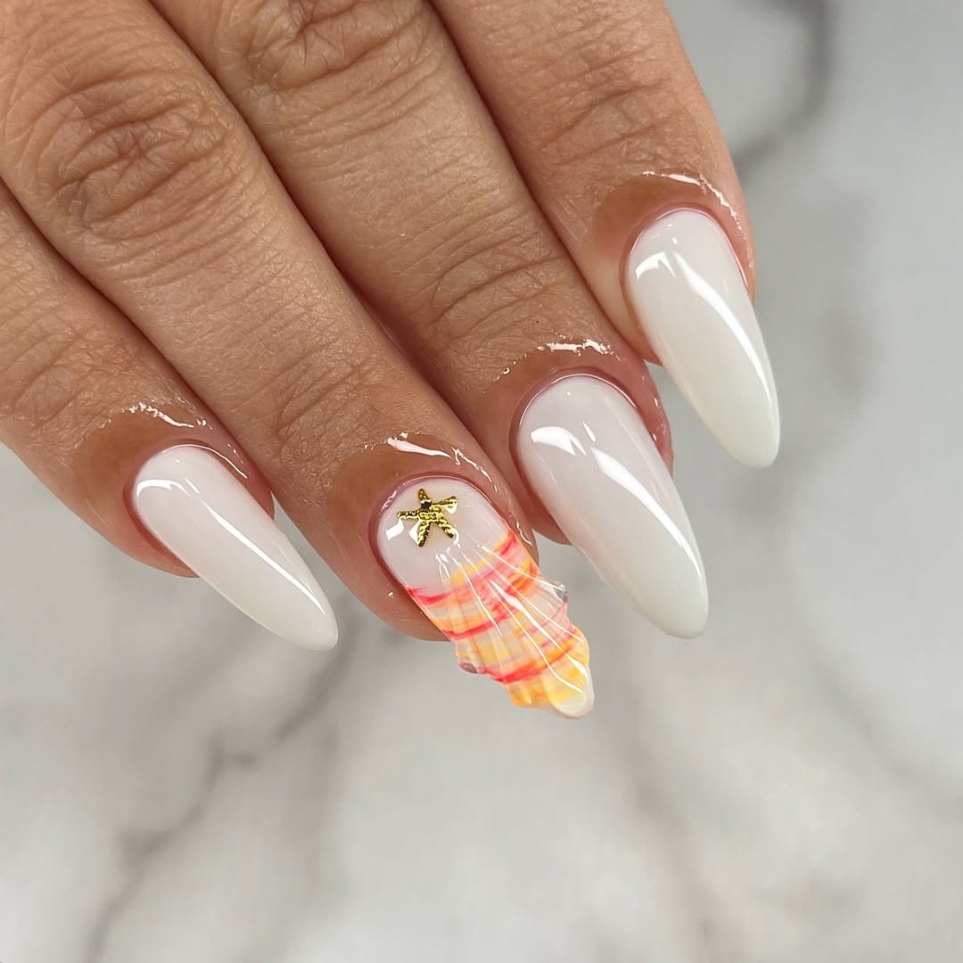 Coastal Mermaid Vibe Stiletto Shell Nails