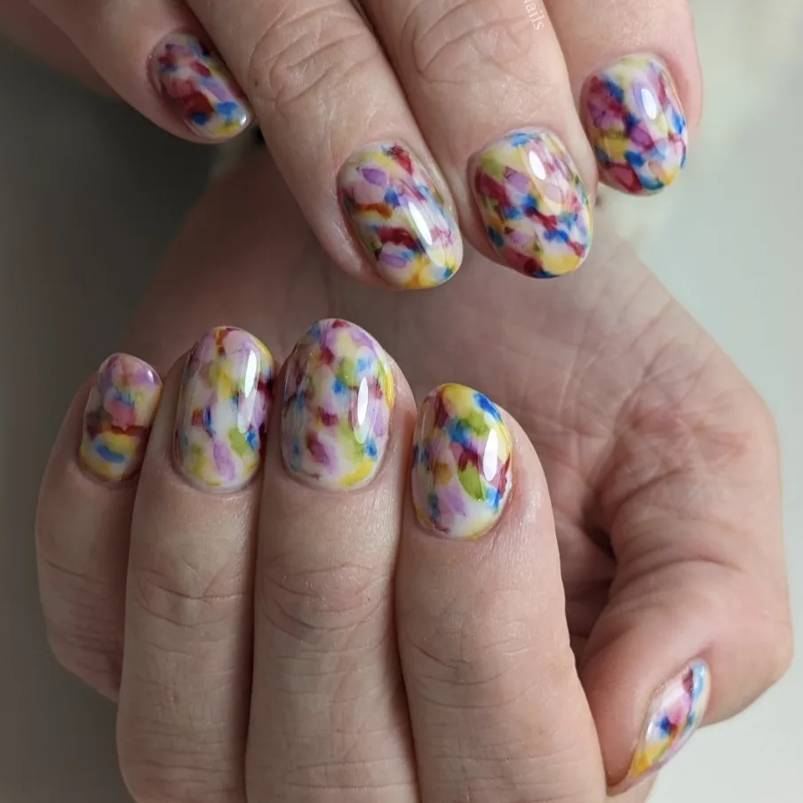 Colourful Summer Watercolour Splatter Short Oval Nails