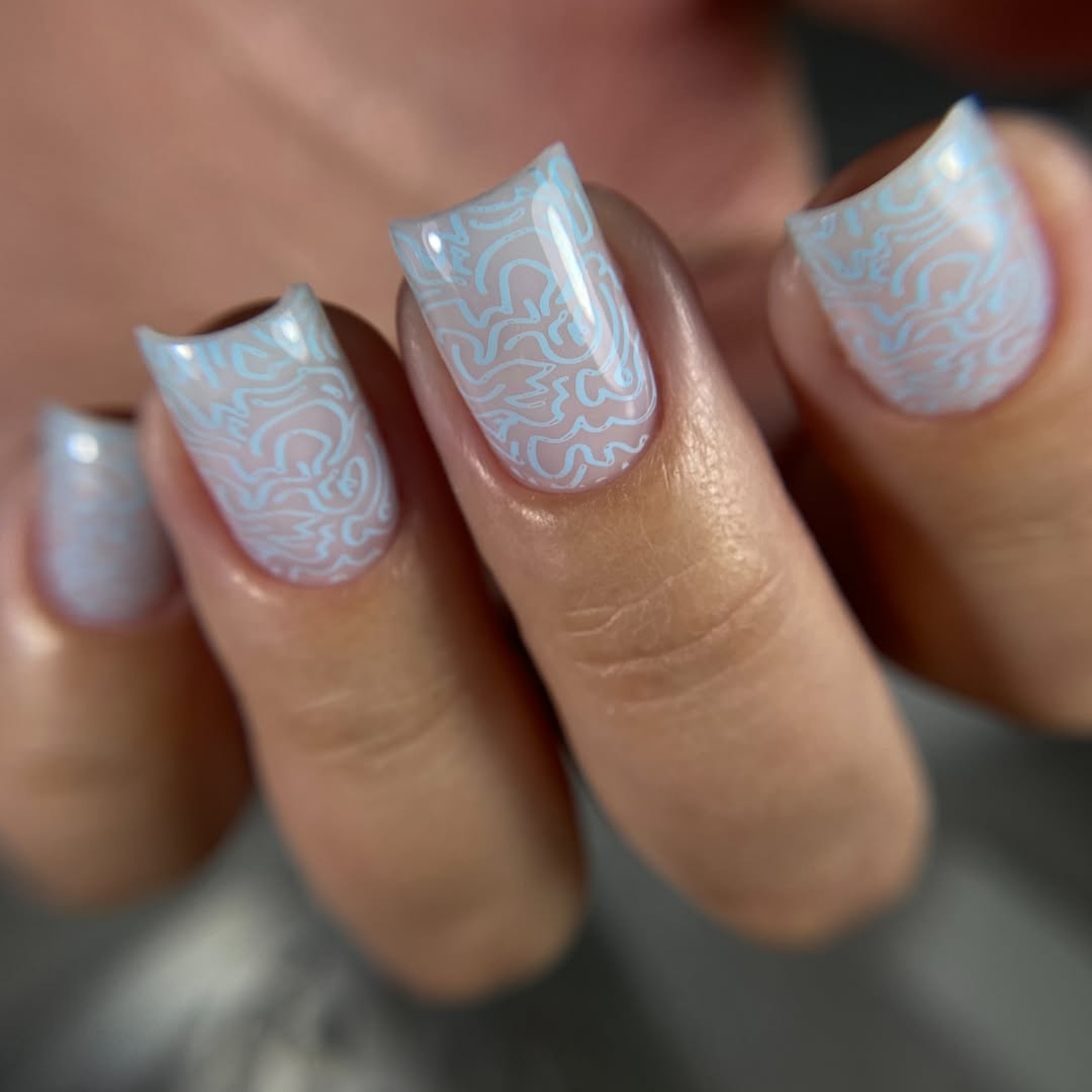 Cool Blue Swirl Pattern Square Nails