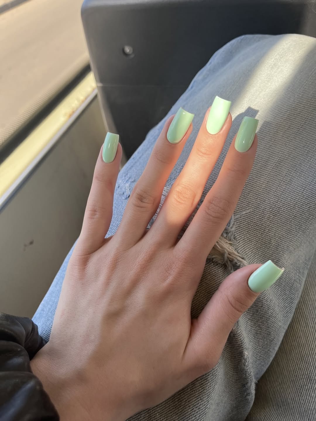 Cool Mint Green Glossy Square Nails