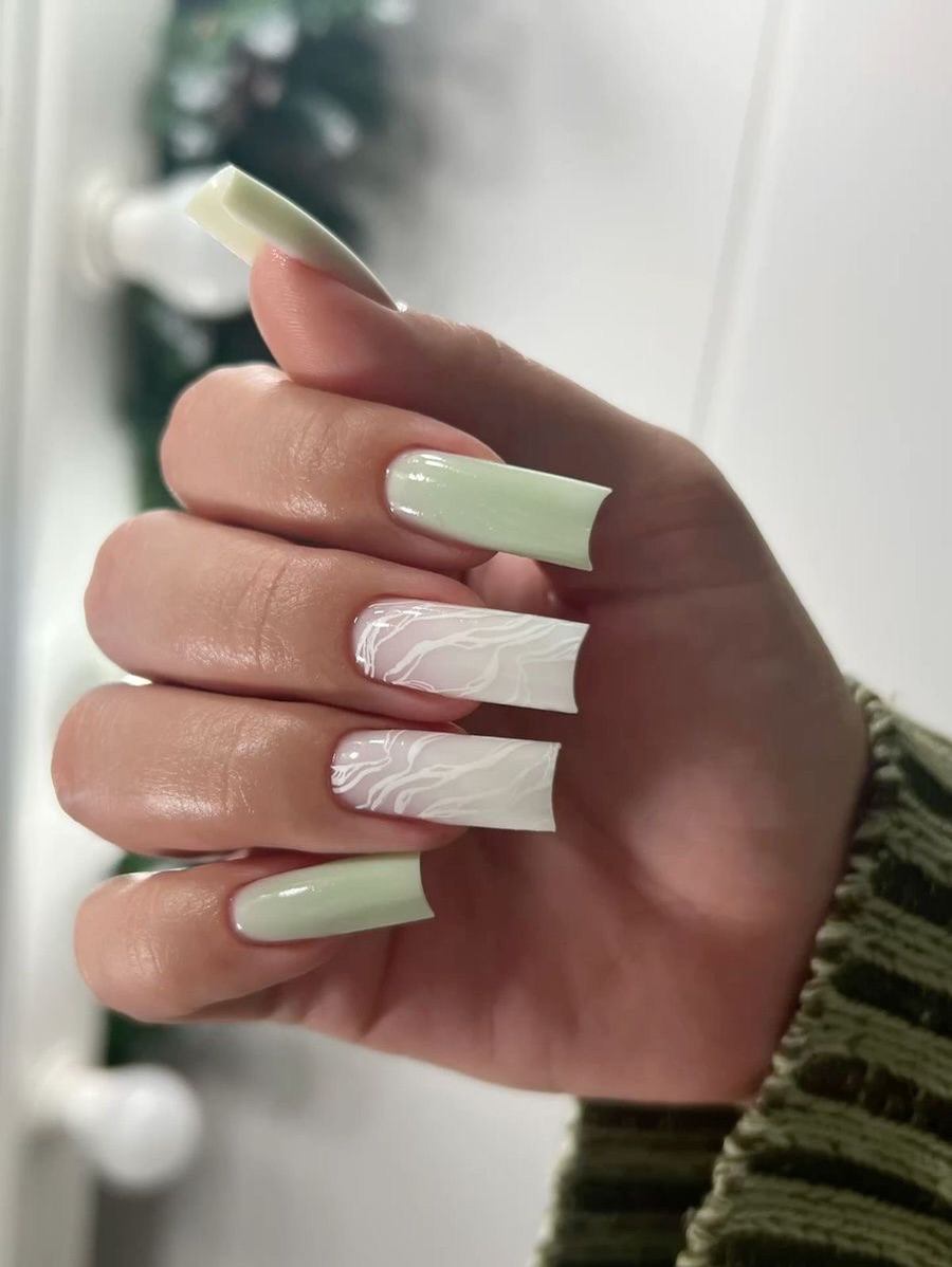 Cool Mint & White Marble Long Square
