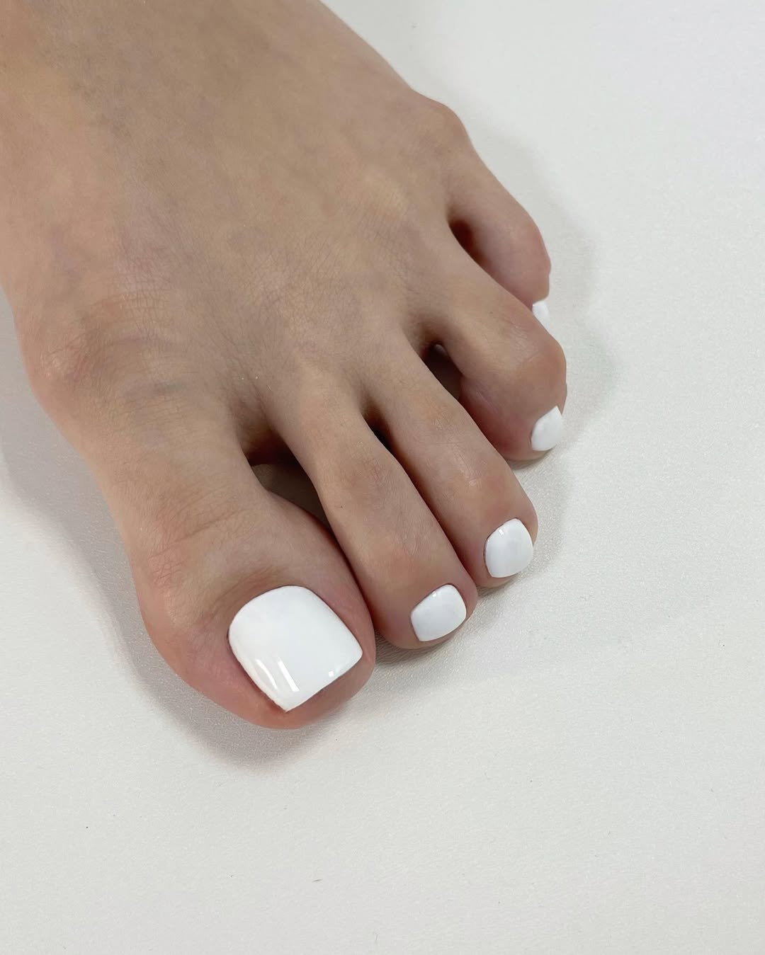 Crisp Glossy White Square Toe Pedicure