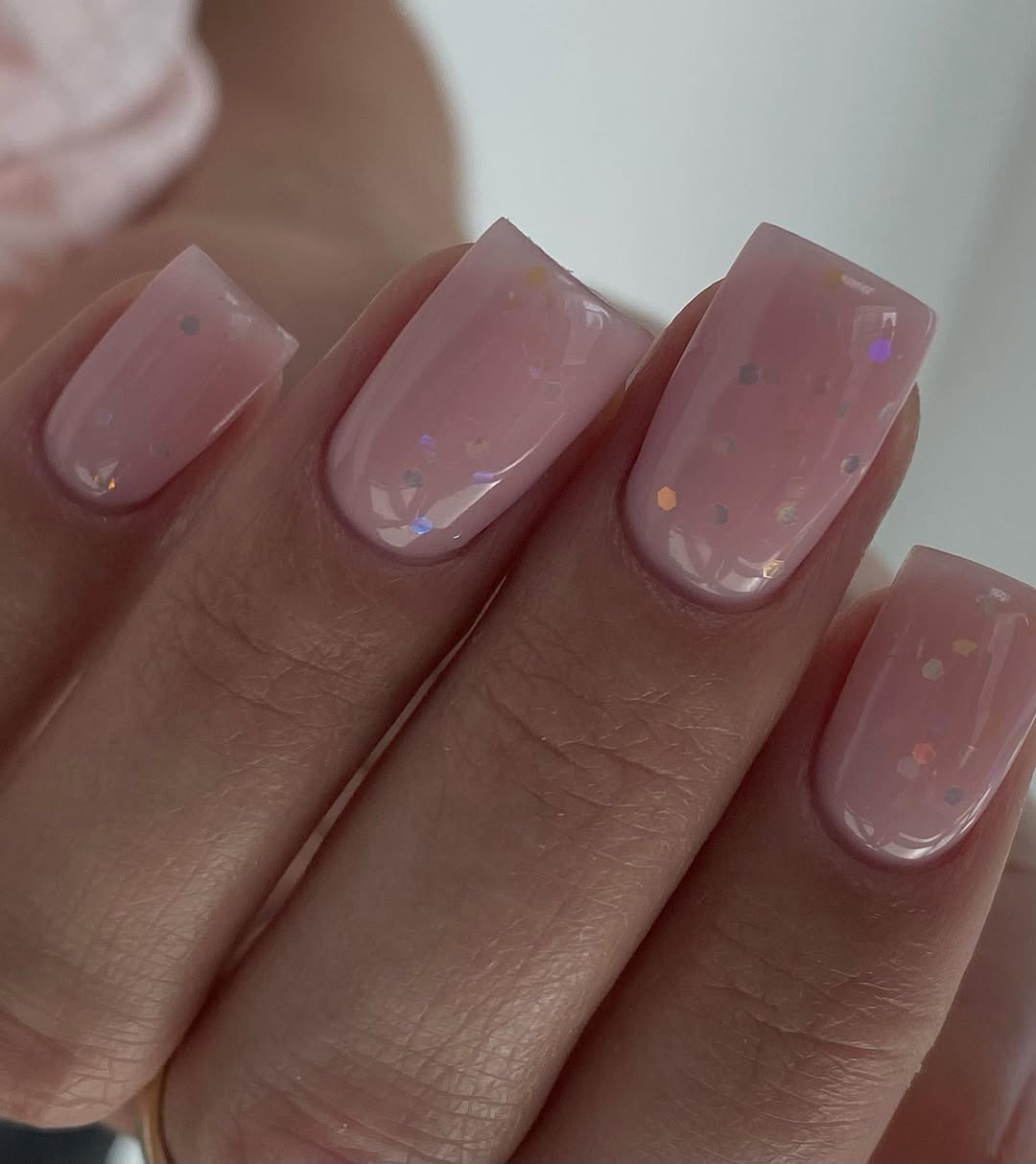 Delicate Pink Glitter Glossy Square Nails
