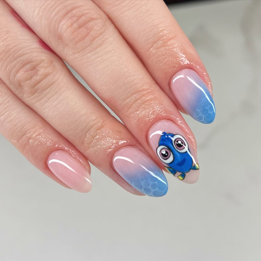 Dory Blue Ombre Ocean Scales Character Nails