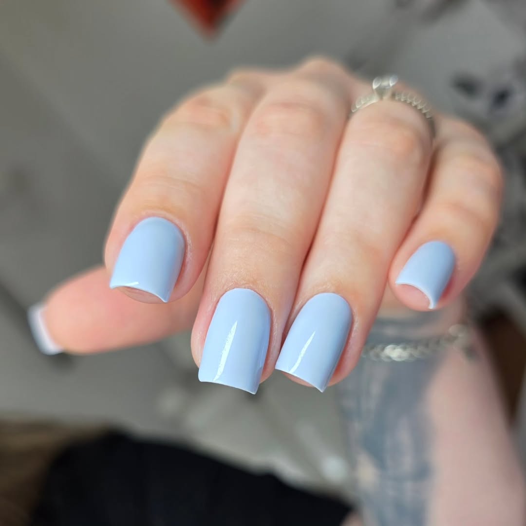 Dreamy Baby Blue Glossy Short Squoval Nails