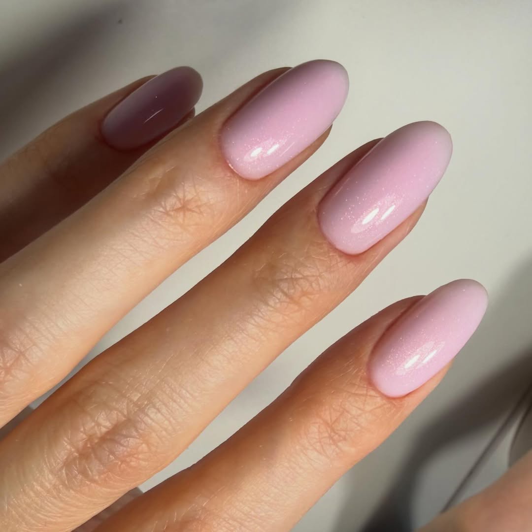 Dreamy Baby Pink Shimmer Oval Nails