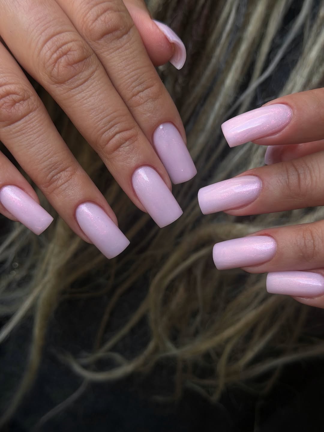 Dreamy Blush Pink Shimmer Long Square Nails