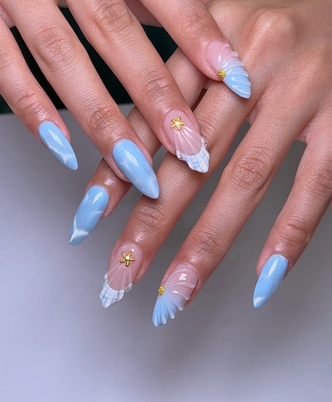 Dreamy Ocean Blue Shell 3D Nail Art