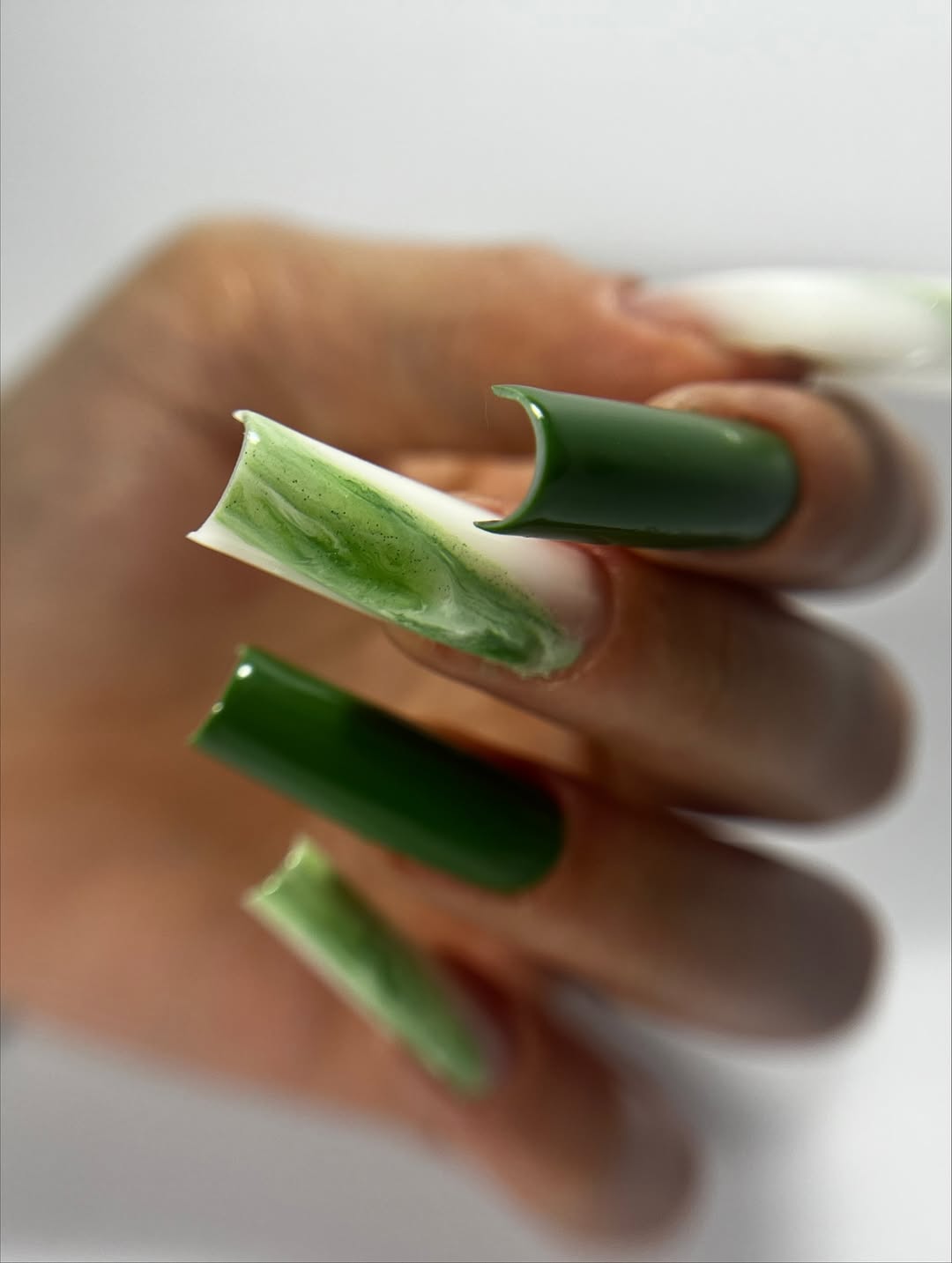 Emerald Green Jade Swirl Long Coffin Nails