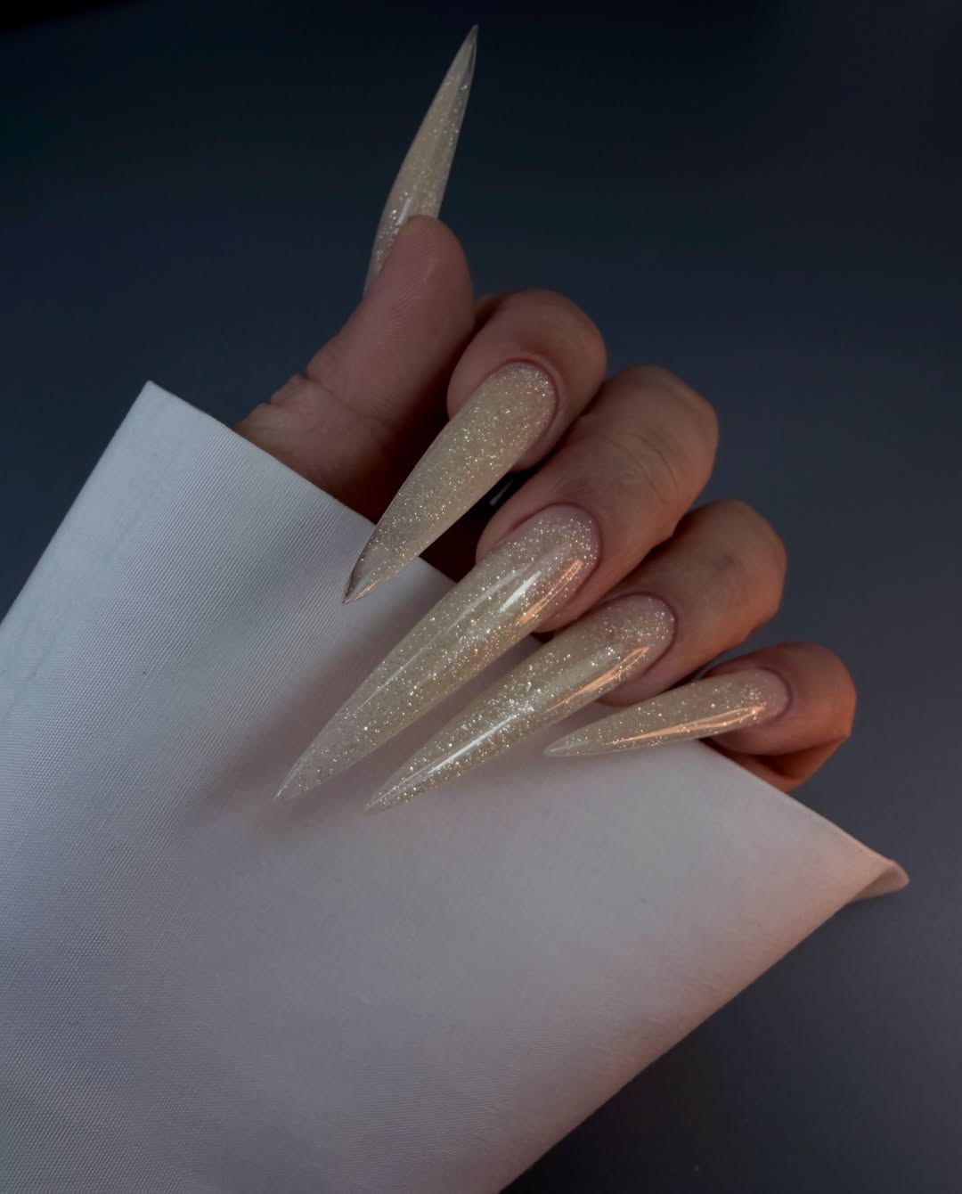 Extra-Long Glitter Stiletto Extension Nails