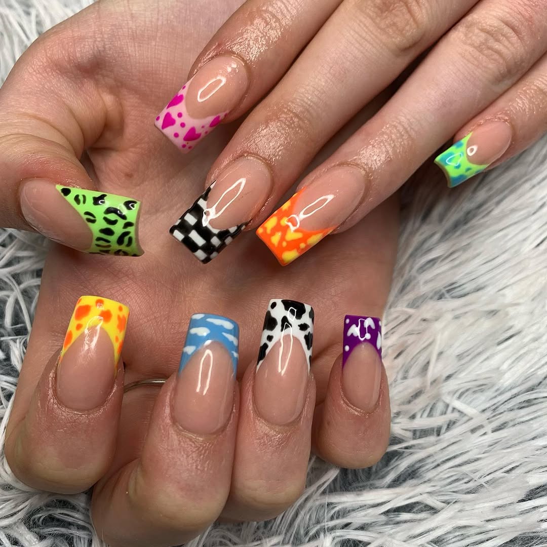 Funky Mismatched Pattern French Tips