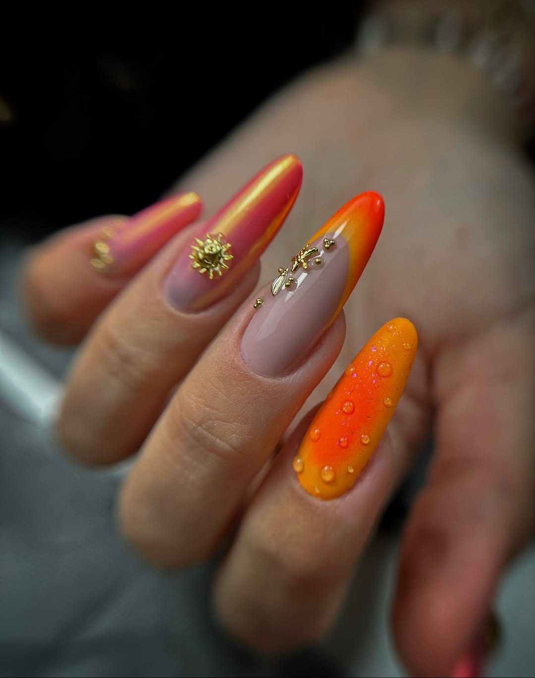 Glam Orange Sunset Ombre Sculpted Summer Nails