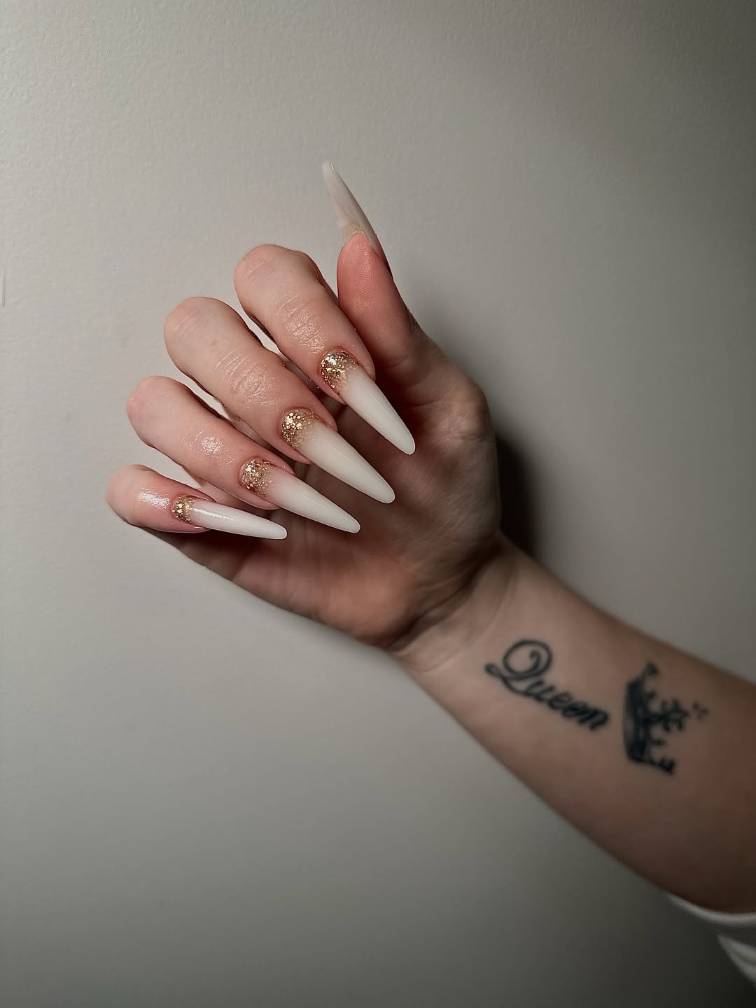 Glamorous Nude Stiletto Glitter Ombré Nails