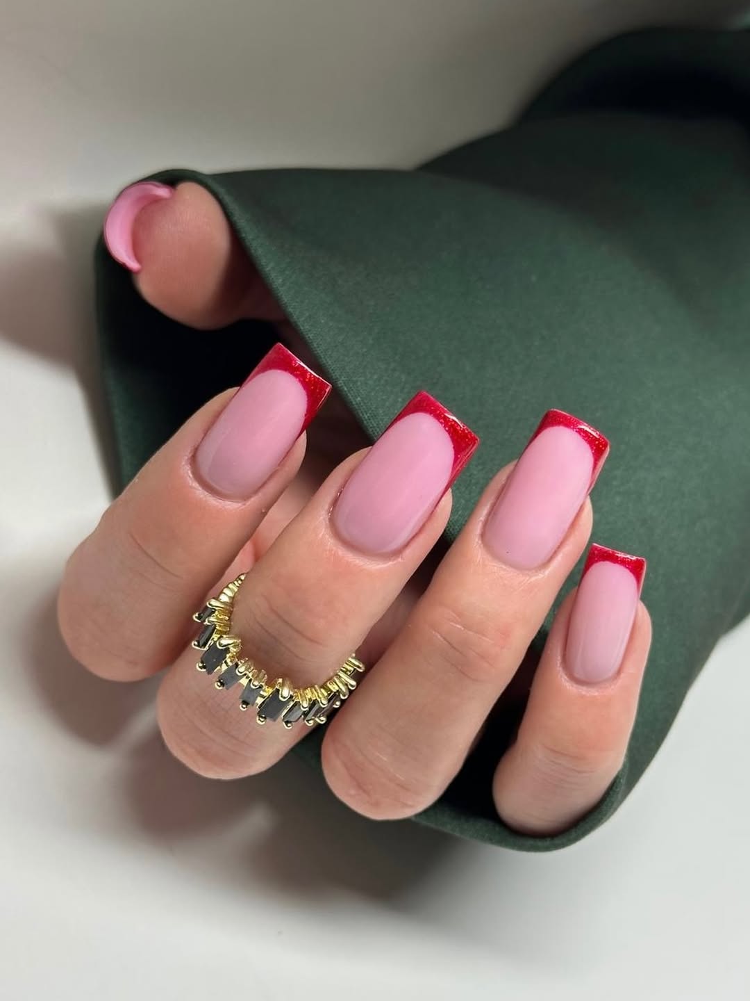 Glitter Cherry Red French Tips Squared