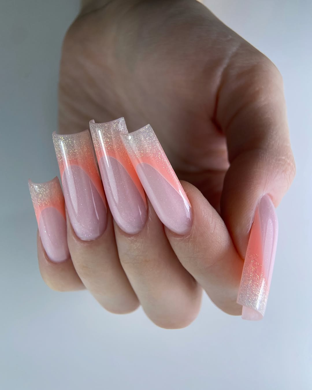 Glitter Tip Pink Coffin French Ombre