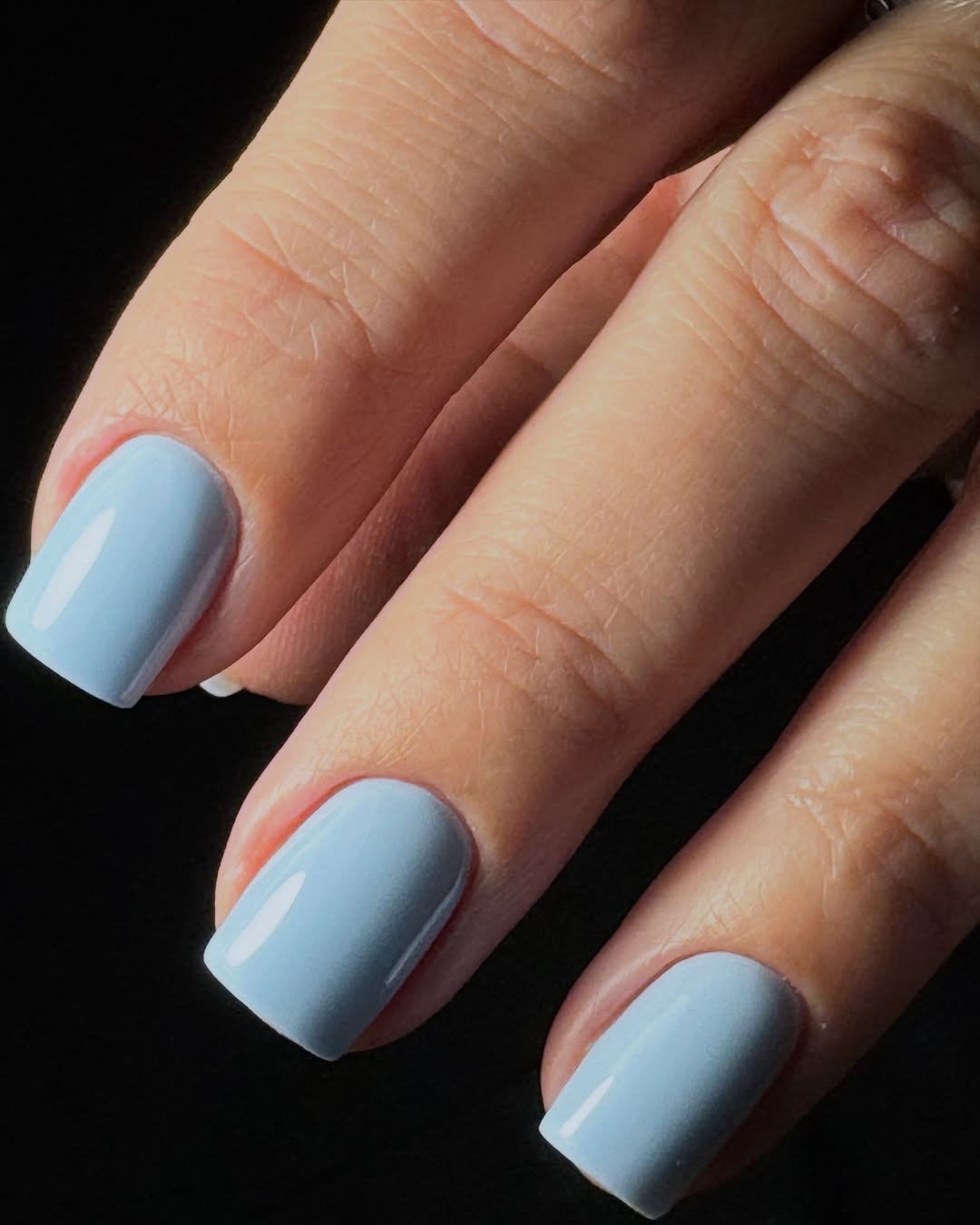 Glossy Baby Blue Short Squoval Nails