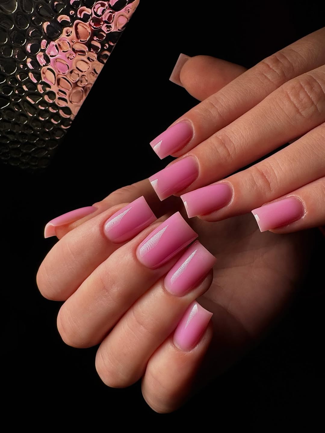 Glossy Bubblegum Pink Jelly Square Nails