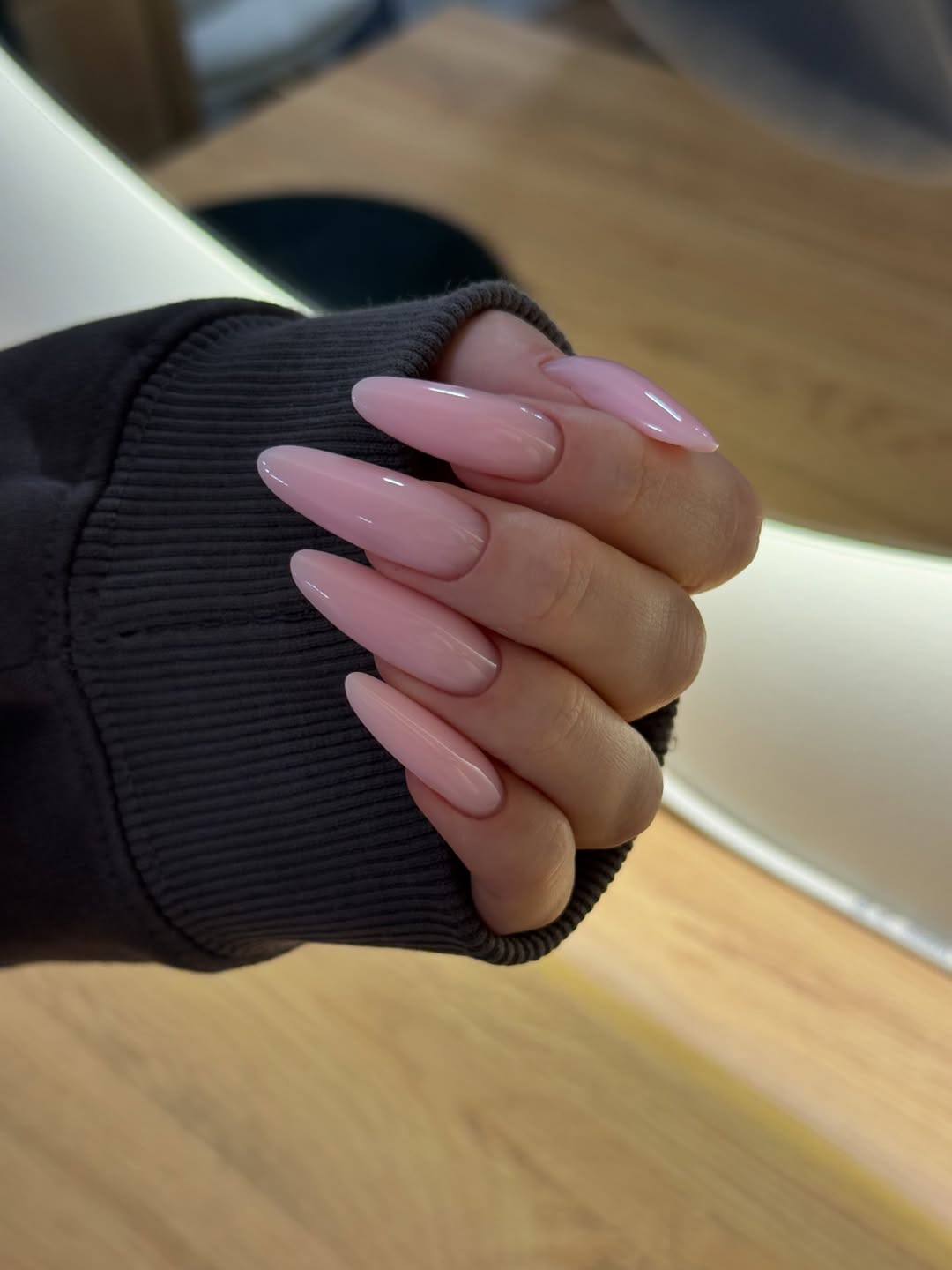 Glossy Bubblegum Pink Long Almond Nails