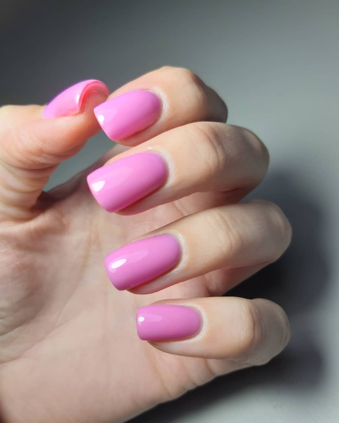 Glossy Bubblegum Pink Short Square Nails