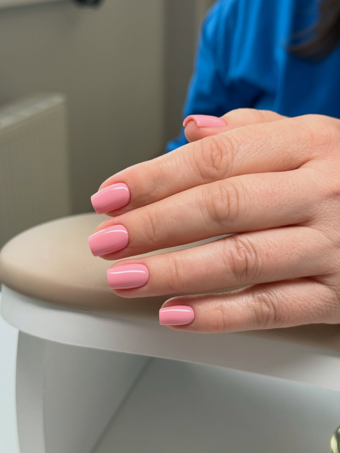 Glossy Bubblegum Pink Short Squoval Nails