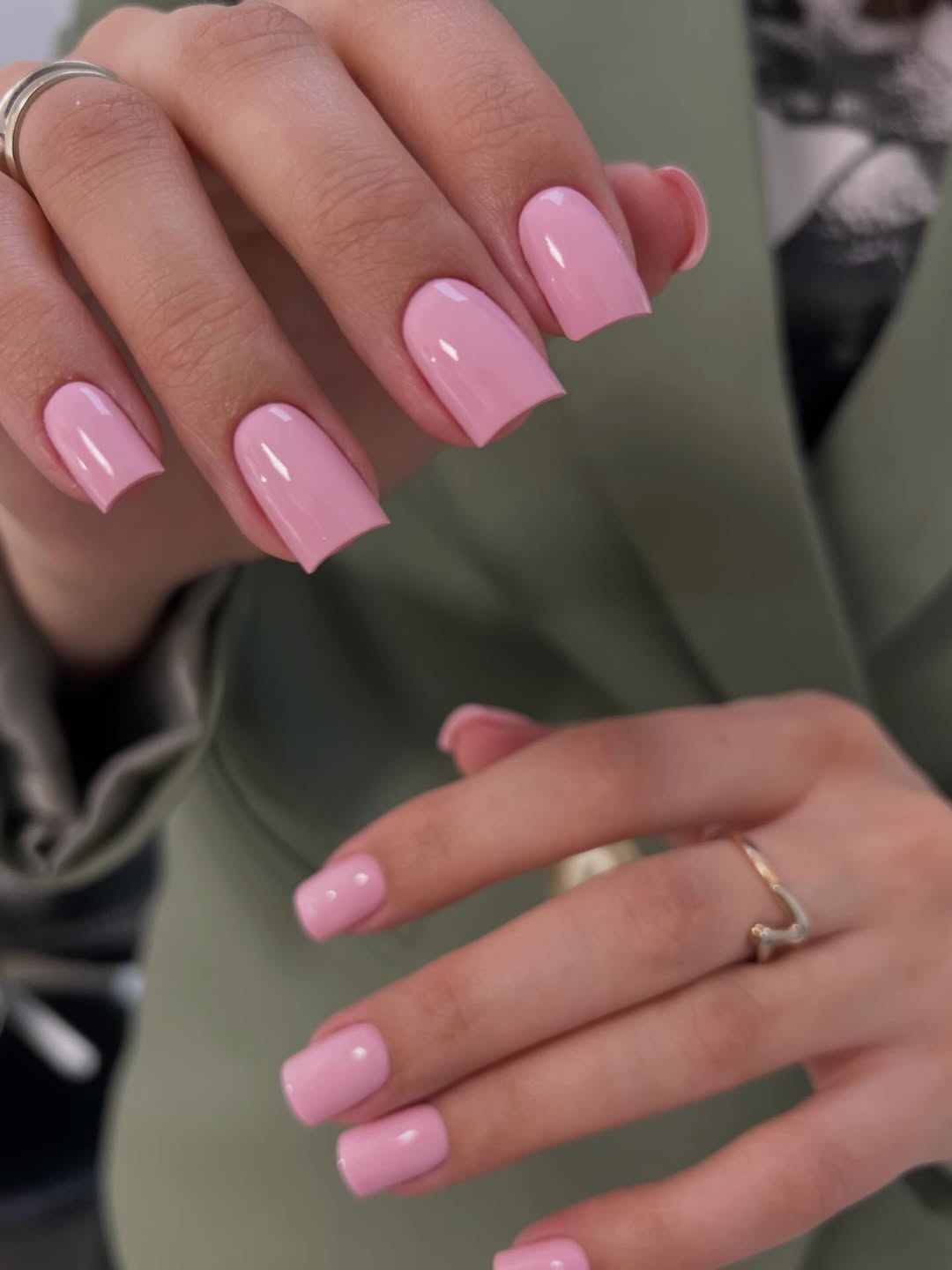 Glossy Bubblegum Pink Square Nails