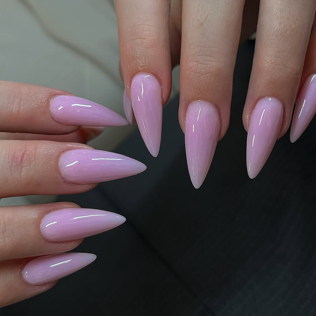 Glossy Bubblegum Pink Stiletto Jelly Nails