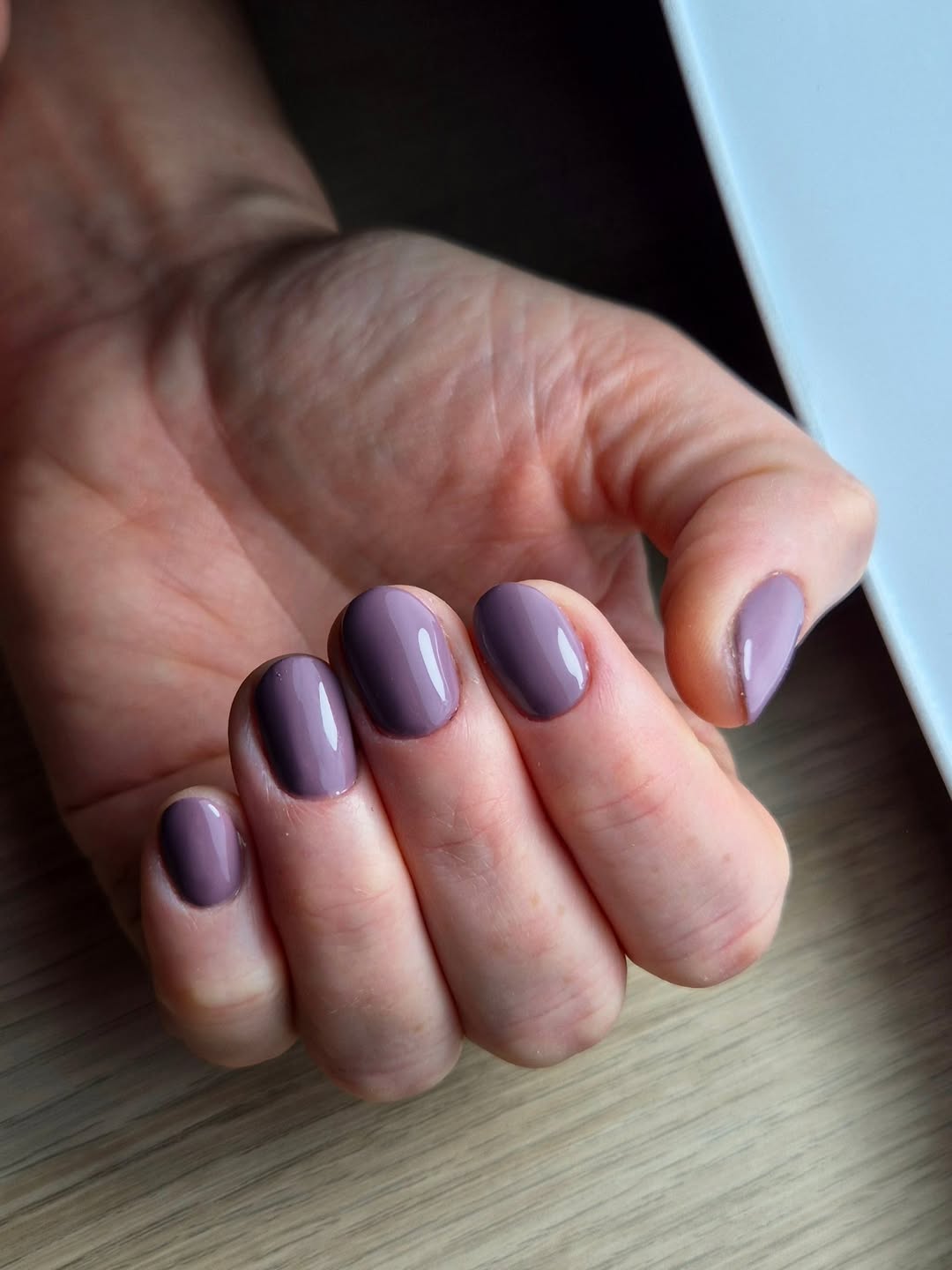 Glossy Dusty Lavender Short Oval Nails