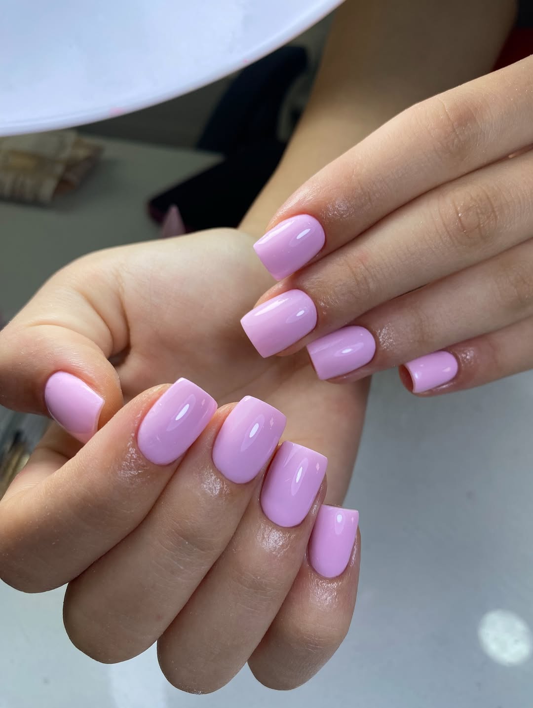 Glossy Lavender Gel Coffin Nails