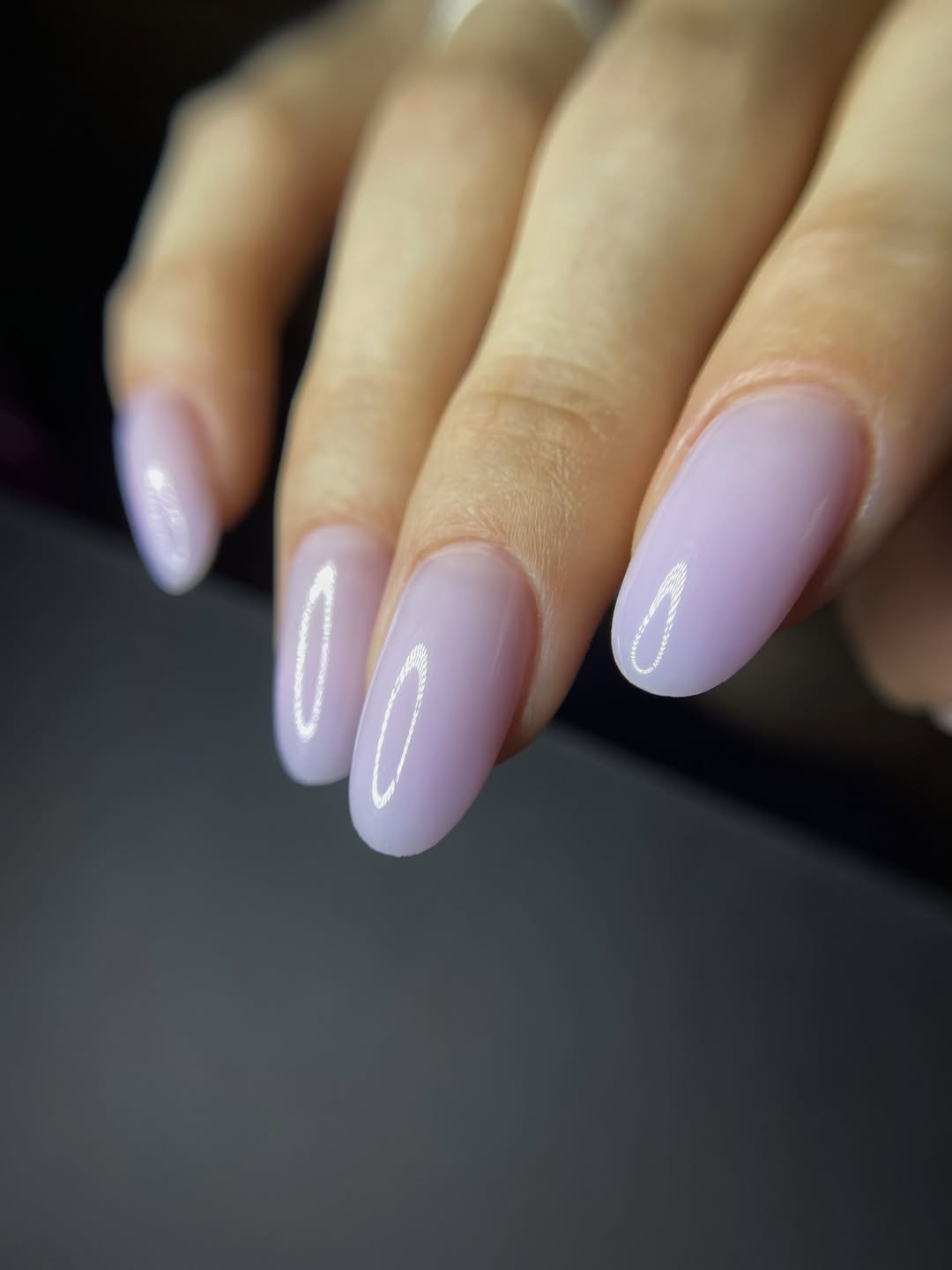 Glossy Lavender Jelly Oval Nails